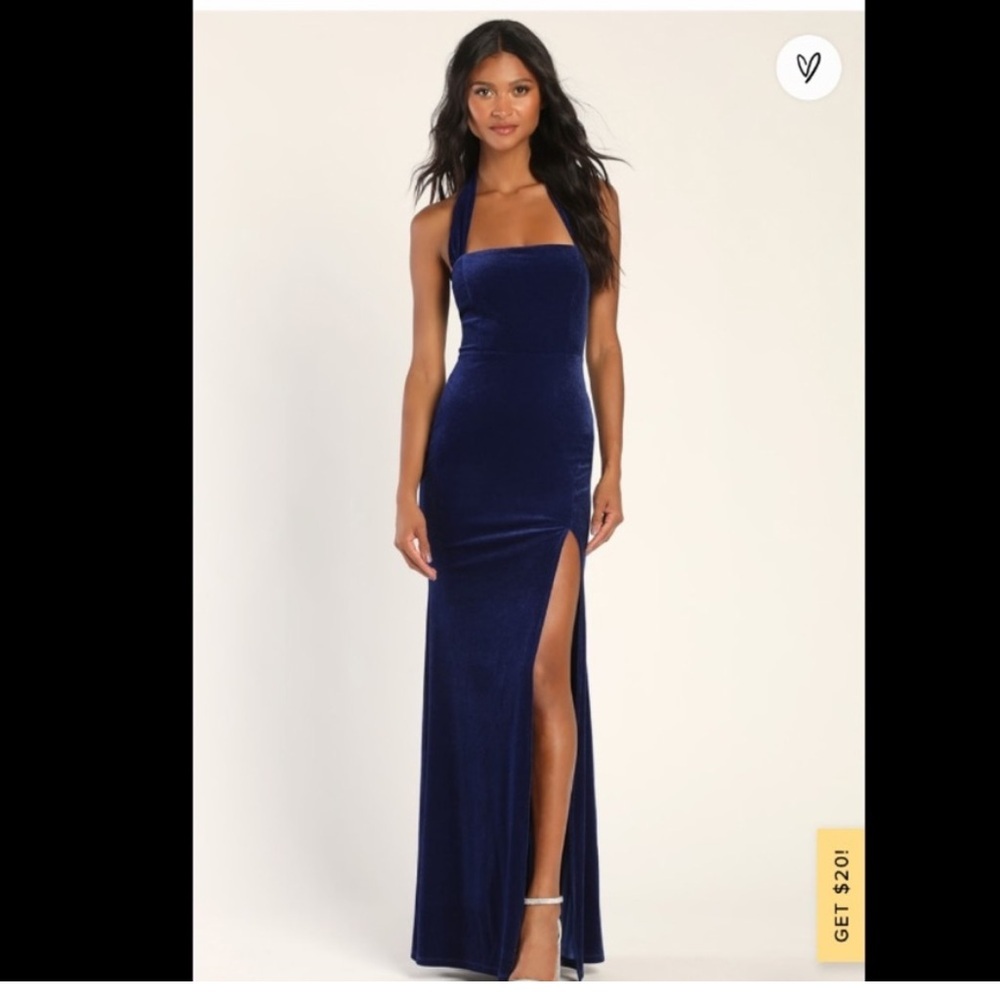 Lulus Enchanting touch blue velvet mermaid maxi dress